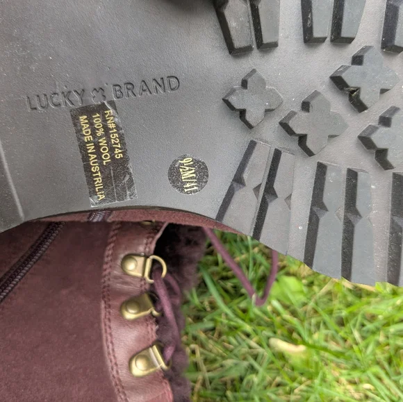 Lucky Brand Ilianna Raisin Leather Womens Ankle Boots Size 9.5 100% Wool - Picture 6 of 8